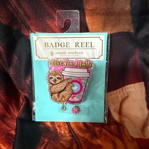 Simply Southern Sloth Coffee Badge Reel - Pink and Brown
